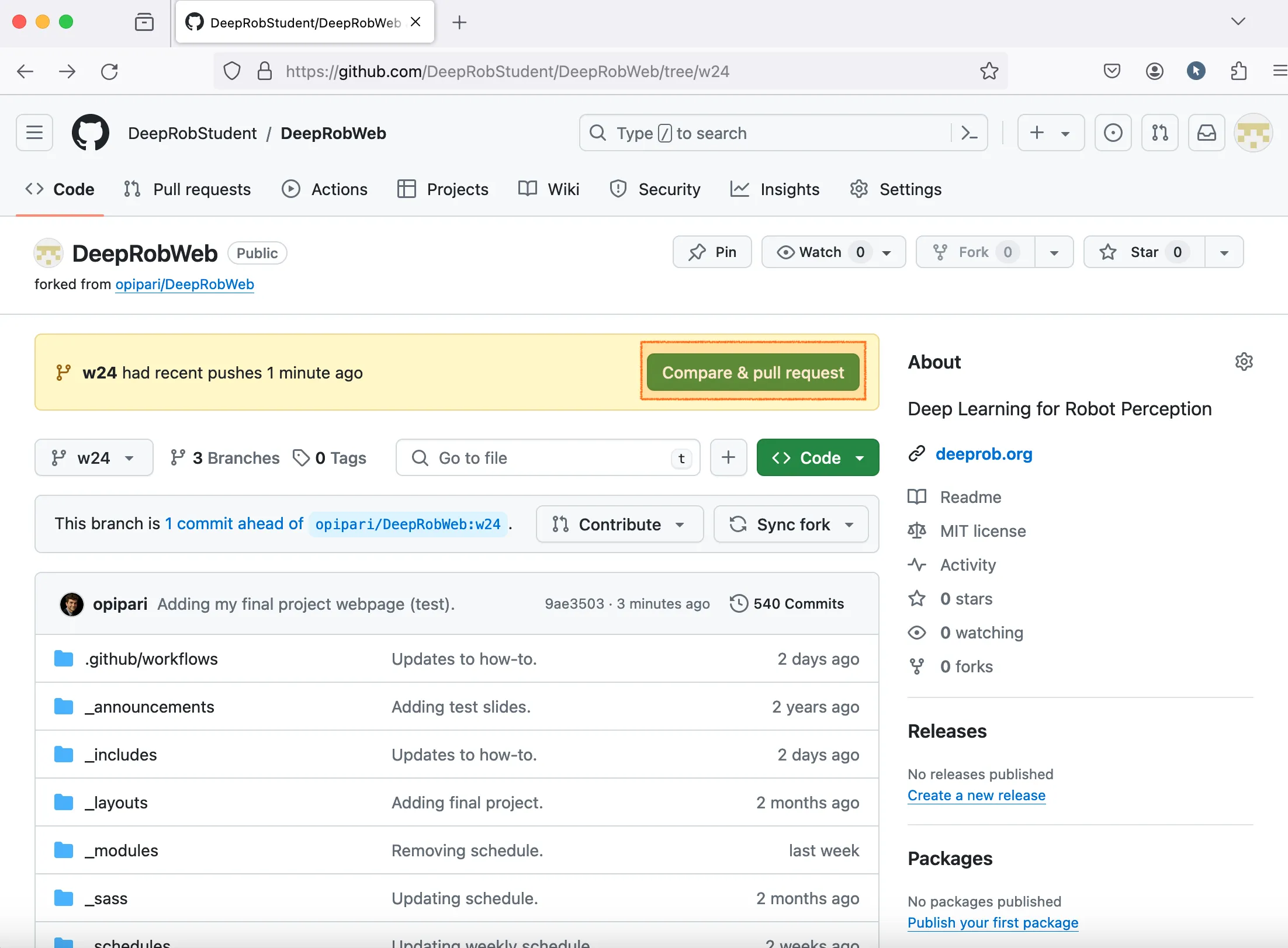 Image of compare button on github graphic user interface